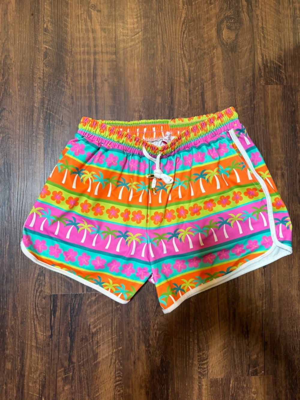 Jess Lea Vibrant Palm-Print Women’s Beach Shorts - Pink & Orange
